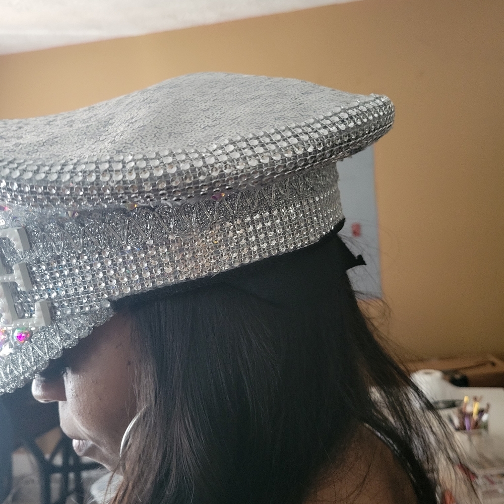 Hand Made Sequin Captain Style Bride Hat.
